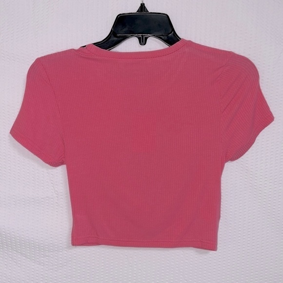 BCBGeneration Hot Pink Ribbed Cross Twist Front Crop T-Shirt Top - X Small, NWT - Picture 4 of 9